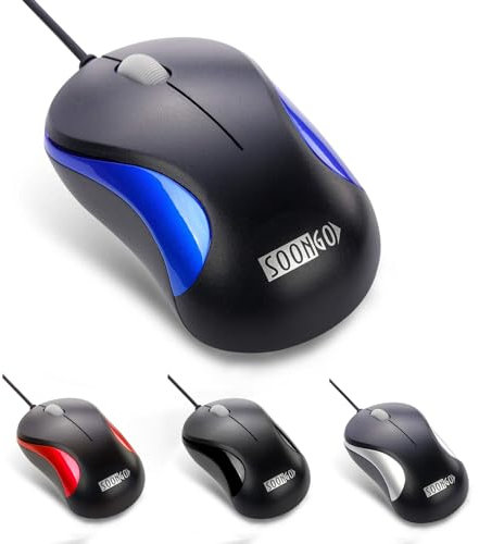 SOONGO Computer Mini USB Wired Optical Mouse Portable for Laptop, Notebook, MacBook - Blue