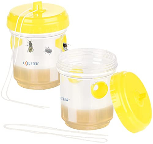 Exbuster Wespenfalle: Giftfreie Wespen- & Fliegenfalle zum Hinstellen und Aufhängen, 2er-Set (Insektenfalle, Insekten-Lebendfalle, Fruchtfliegenfalle)