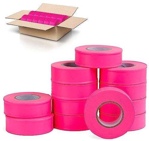 AdirPro 12 Stück fluoreszierendes Flaggenband, 150 mx2.5 cm breit, Mehrzweck-Neon-Kennzeichnungsband – tolle visuelle Beschriftung und Etikettierung für Zuhause und Arbeitsplatz fluoreszierendes pink