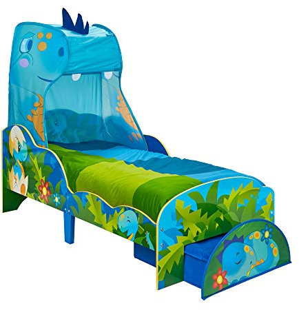 Worlds Apart Kleinkinderbett im Dino-Design mit Baldachin und Stauraum, Mehrfarbig, One Size