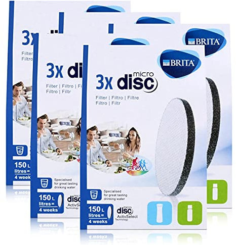 Brita Lot de 3 filtres à eau MicroDisc - Compatible avec les bouteilles filtrantes BRITA fill&go et les carafes filtrantes BRITA fill&serve (pack de 5)