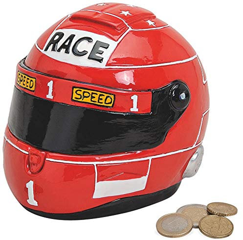 matches21 Spardose Sparbüchse Helm/Motorradhelm/Race rot Sparschwein aus Polyresin 1 STK 14x11x11 cm