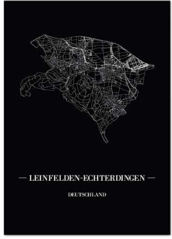 JUNIWORDS Stadtposter, Leinfelden-Echterdingen, Wähle eine Größe, 21 x 30 cm, Poster, Schrift A, Schwarz