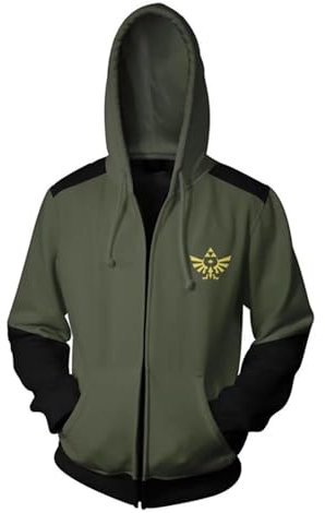 CHLOBLOM Link Hoodie Cosplay Kostüm Zipper Jacke Neuheit Sweatshirt (XXL, Army Green)