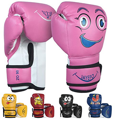 Jayefo Guantoni da boxe per bambini e bambini, guantoni da boxe per boxe, kick boxing, muay thai e MMA, per principianti, guanti pesanti per sacco da boxe pesante (rosa, 170 g)
