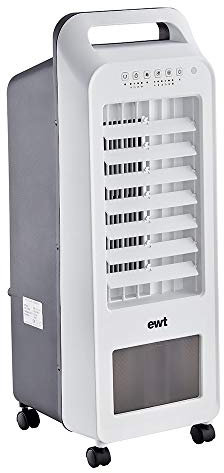 ewt 904720 Ventilator/Luftkühler Multicool, mit Kühlfunktion, Luftfilter & Aromaverteiler, elektrisches Multifunktionsgerät, 360° schwenkbare Räder, inkl. Fernbedienung, 45 W Weiß