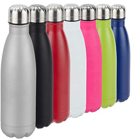 Relaxdays Gourde Isolante en INOX, Bouteille Eau, Acier Inoxydable, 0,5 Litre, Isotherme, Froid, Chaud, Argent