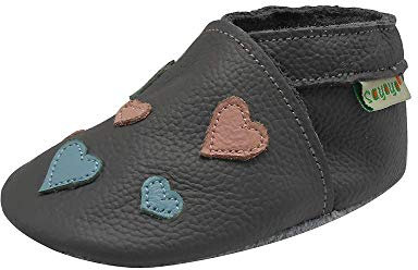 SAYOYO Krabbelschuhe Lauflernschuhe Jungen mädchen Weicher Leder Babyhausschuhe 23/24 (18-24) XL Monate,Grau