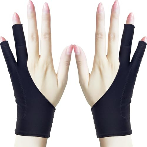TIMEBETTER Drawing Glove, Artist Glove for Drawing Tablet, iPad, Digital Art Creation - Palm Rejection, Exposed Fingertip, Suitable for Left and Right Hand - XS, Pack of 2