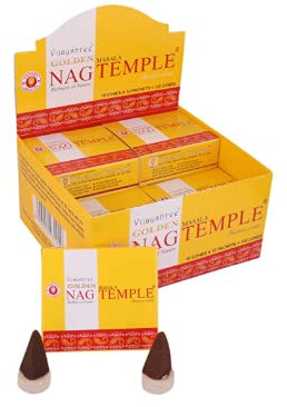 Golden Nag Tempel Kegel - 10 x 12 Stück Insgesamt 120 Kegel Box Räucher Cones