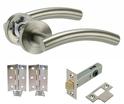 Haven Heritage Door Handle Satin Nickle Arched T Bar Lever on Rose with Hinges and Tubular Latches