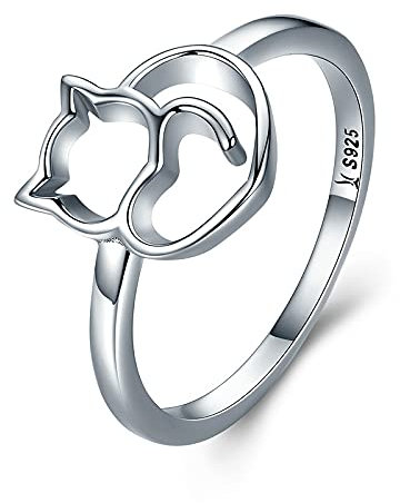 MAITONGG 925 Sterling Silber Ring Süße Kleine Katze & Herz Fingerring Für Frauen Sterling Silber Mädchen Frau Schmuck Geschenk