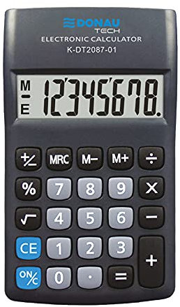 Taschenrechner DONAU TECH/K-DT2087-01 8-Stellig Wurzelfunktion/ 180x90x19mm/ Farbe: Schwarz/Rechner mit 8-stelliger Anzeige/Batteriebetrieb/Kompaktes Design