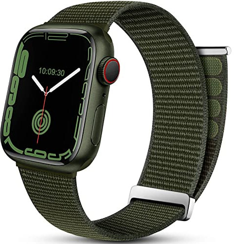 Mastten Sport Armband Kompatibel mit Apple Watch Armband 42mm 41mm 40mm 38mm, Nylon Klettverschluss Herren Damen Verstellbare Geflochtenes Armband für iWatch Series 10 9 SE 8 7 6 5 4 3 2 1, Grün