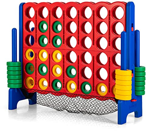 COSTWAY Riesiges 4 Gewinnt Spiel Set, Vier Gewinnt inkl. 42 Jumbo Ringen und Schieberegler zum schnellen Neustart, Vier in Einer Reihe Spiel groß für Kinder und Erwachsene