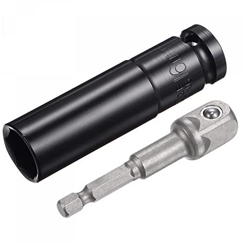 sourcing map 1/2 Drive Socket Accessory Set, 16mm Deep 6-Point Impact Socket 3 Length and 1/4 Hex Shank Adapter