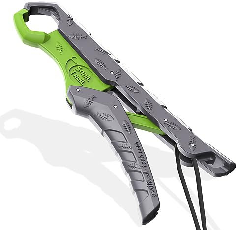 SNAIL TRAIL 7.5''/9'' Floating Fish Gripper, Fishing Grabber, Catfish Mouth Pliers, Caught Bass Holder, Digital Scale Hook Clamp, Saltwater Lip Grip Tool with Lanyard, Gifts for Men, Gray-Green