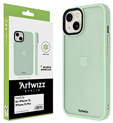 Artwizz IcedClip Schutzhülle kompatibel mit iPhone 12/12 Pro - Mattes Vereistes Design, Rückseite mit Soft-Touch-Beschichtung, Mint-Green