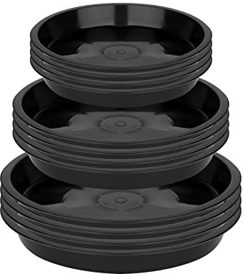 LUTER 12 Stück Pflanze Untertassen, 11,5/16/18 cm Kunststoff Blumentopf Untersetzer, Gartenpflanzen Untersetzer Rund, Blumentopf Tropf Tabletts für Outdoor und Indoor Pflanzen (Schwarz)