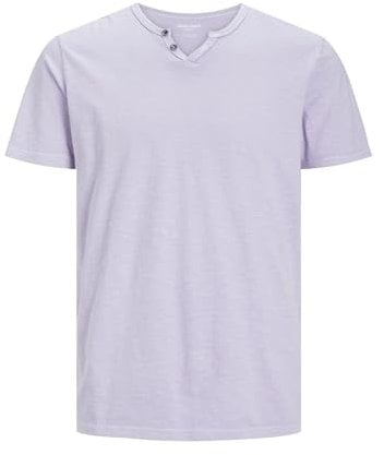 JACK & JONES Camiseta básica de Hombre Cuello en V, Manga Corta, de algodón, con Botones JJESPLIT, Color:Rosa, Size:M
