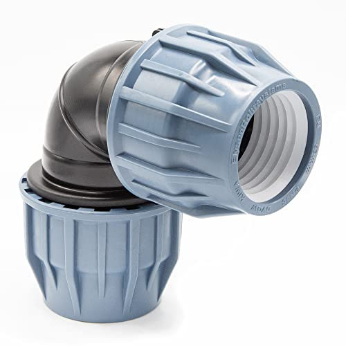 PP Kupplung I 90° Winkel 63 mm I Klemmverbinder mit 2 Anschlüssen I Klemmverschraubung I Klebe- Flexschlauchverbinder I Pool-Zubehör I Garten-Bewässerung I Druckleitung I bm313