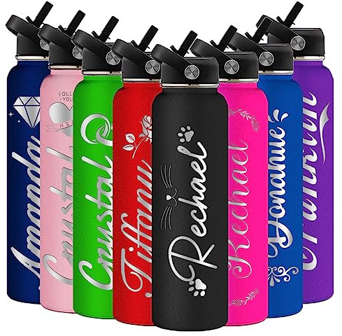 Busparst Bouteille d'eau café Gravée Isolée Avec Paille Avec nom Personnaliser Bouteille d'eau de Sport en Acier Inoxydable Avec Couvercle Pour Homme Femme