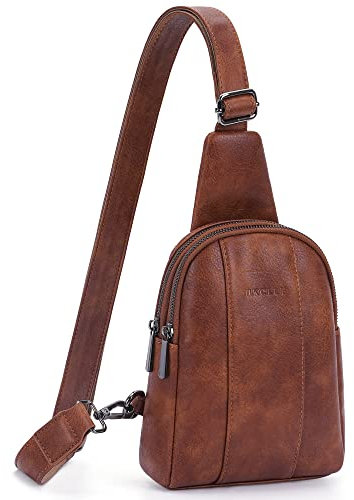 HKCLUF Kleine Umhängetasche für Damen,veganes Leder Gürteltaschen Brusttasche für Damen Umhängetaschen Geschenke für Damen/Herren(Dunkelbraun)