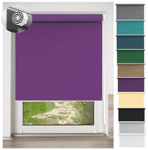 Verdunkelungsrollo Klemmfix ohne Bohren 50 x 130 cm Hitzeschutz und Sichtschutz, Sonnenschutzrollo Seitenzugrollo mit Verstellbarer Kette für Wohnzimmer, Schlafzimmer, Lila