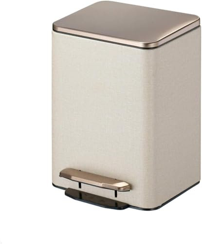 KRHINO Cocina de la Sala de Estar Papelera de Acero Inoxidable, Cesta de Basura con Pedal for el hogar (con Tapa), Cesta de Basura con Pedal Cuadrado Baño (Color : Beige, Size : 21L)