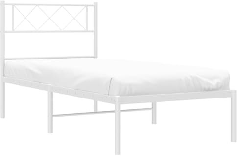 vidaXL Bettgestell, Bettrahmen mit Kopfteil Lattenrost, Metallbett Bett für Schlafzimmer, Einzelbett Gästebett, Metall Weiß 80x200cm