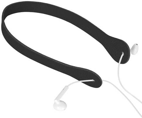 GEEKRIA Earphones Neck Strap, Soft Vegan Leather Anti-Lost Earbuds Holder Neck Band Compatible with Apple EarPods and Other Wired Headphone (Black)