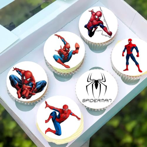 Anglesit Pre-Cut Spider-man 1B Edible Stand up Wafer/Rice Paper Cupcake Cake Toppers Birthday Party Spiderman Decorations (24)