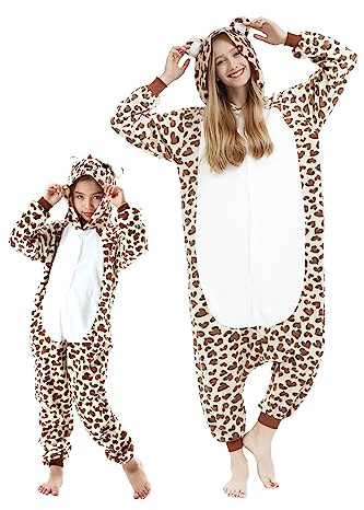 DarkCom Leopardo Onesie per Bambini e Adulti,Pigiama Genitore-Bambino Carnevale Cosplay Halloween Costume Animale Pigiama di Natale 10-11 Anni