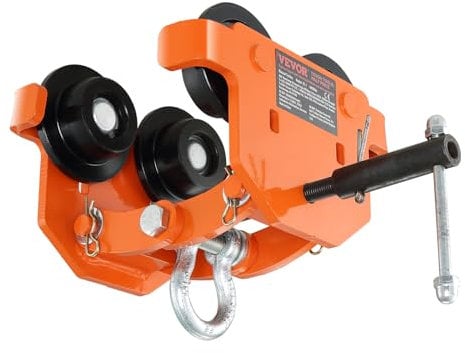 VEVOR Carro de Manipulación Capacidad de Carga de 2 T Carro de Viga de Empuje Ancho Ajustable 71-170,2 mm Carro de Polipasto de Garaje de Acero de Aleación con Ruedas para Vigas en I Rectas y Curvas