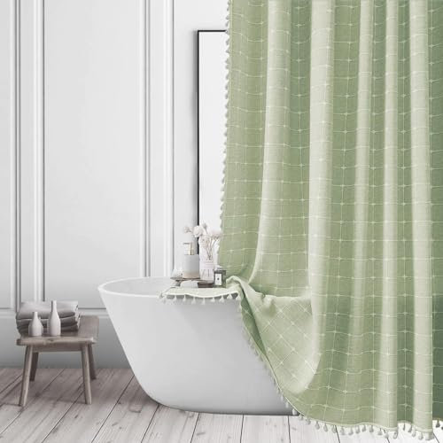 Sage Green Stall Shower Curtain - Farmhouse Boho Modern Fabric Shower Curtains for Bathroom,Rv Half Small Size Bathroom Curtain Set with Tassel - Bohemian Cloth Shower Curtain with Hooks 36x72