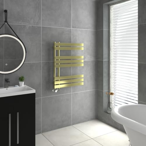 Warmehaus Designer Heated Towel Rail D Shape Bathroom Ladder Style Radiator Warmer Central Heating Brushed Brass 800x600mm