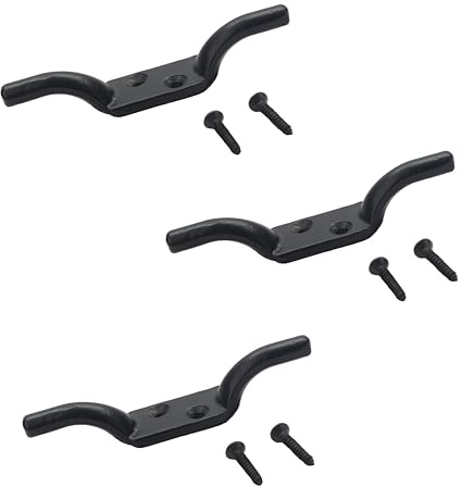 SUL Cleat Hook 100mm Heavy Duty Black Coated Rope Cord Cleat Hook, Halyard Rope Cleat Hook Flagpole Trailer Rope Roman Blind Cord Hooks Cleat Hooks for Washing Line with Screws - 4 inch (3)