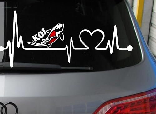 Rakelfix Herzschlag Koi Hobby Aufkleber, ca.20 cm breite Hobbys Auto Autoaufkleber Sticker Heckscheibe Lack Vinyl Sport Sportaufkleber Auto-Aufkleber Aufkleber mit Verklebehilfe