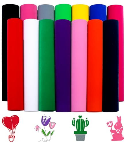 Tintnut Flocked HTV Heat Transfer Vinyl - 14 Sheets 12 x 10 inches Assorted Color Flock Heat Transfer Vinyl Flock Iron on Vinyl for T-Shirts