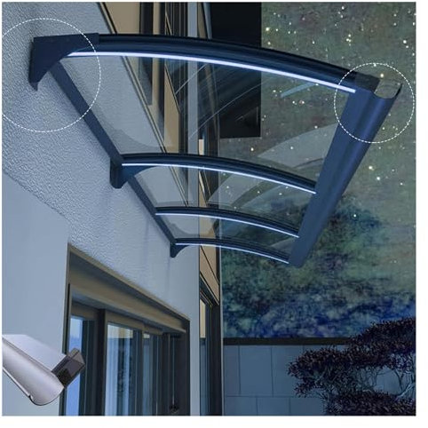 Marquise de Porte Exterieur,Auvent de Porte d'Entrée Évier,Auvent de Fenêtres Autonettoyant à l'eau de Pluie,Auvent Marquise de Protection UV, Drainage des Deux côtés (Size : 150x300cm/59x118in)