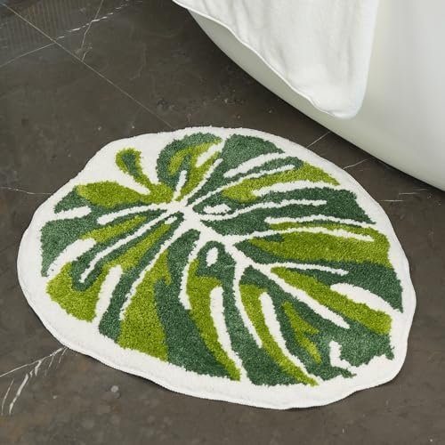 3D-Moos-Teppich, Zottelteppich, niedliches Moos/Ozeanwellen/Blätter, rechteckig, Boho, ästhetischer Badteppich, rutschfest, saugfähig, Duschteppich, Fußmatte, Bodenmatte, 53,3 x 66 cm, Grün