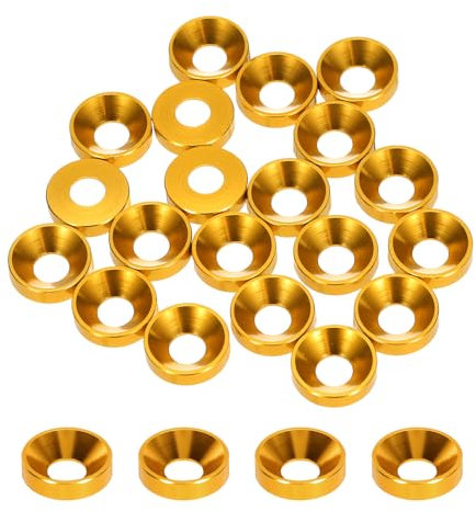 sourcing map M4 Cone Cup Countersunk Washers,Hole Dia 4.1mm/0.16 Aluminum Gaskets Cup Head Washer Gasket for Screw RC/FPV/PC/Drone/Mechanical Accessories Model Parts,Pack of 20(Gold)