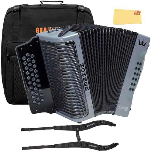 Hohner Corona C-II F/Bb/Eb Accordion - Silver Rainbow Bundle with Gig Bag, Adjustable Straps, and Austin Bazaar Polishing Cloth