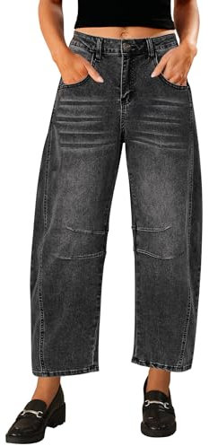 Vetinee Jean Noir Femme Jeans Baggy Femme Noir Décoloré Taille XXL : pour Les Tailles EU 50 à 52
