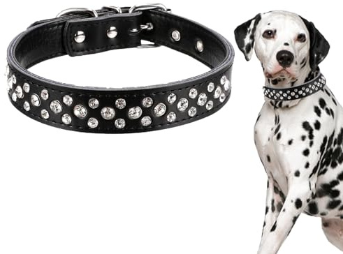 Vokowin Hundehalsband mit Strasssteinen, verstellbar, glitzernde Kristalle, Nieten, Leder, Haustier-Hundehalsband für Haustiere, Hundehalsband (L) (K429-1)