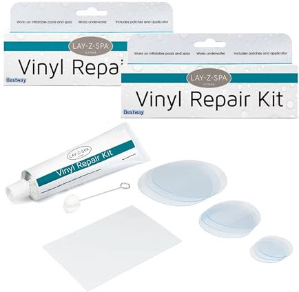 Topline Repair Kit for Swimming Pool, Hot Tub - Pack of 2 Lazy Spa Vinyl Repair Kit Bundle of Repair Patches, Glue & Tool. Works for Pool Inflatable, Paddling Pool. Hot Tub Repair Kit Card