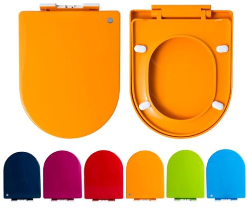 Giural WC Sitz Mit Absenkautomatik D Form, Toilettendeckel D Form Passend Für Alle Handelsüblichen WC-Becken, Bunt Klodeckel Toilettensitz (Max. Belastung Der Klobrille 150 Kg),Orange
