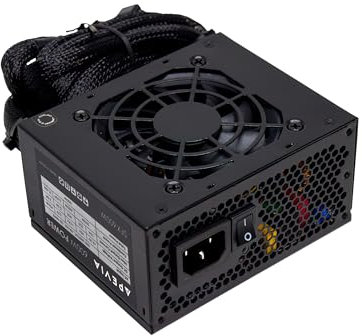 Apevia SFX-AP600W SFX PFC 600W / Micro-ATX, cables fijos, rango completo PFC activo 90-264V, bajo ruido para juegos de computadora SFX, factor de forma de computadora