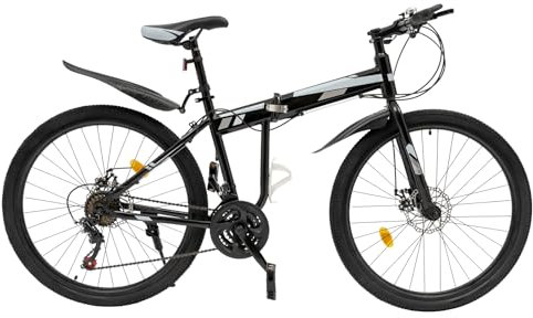 ARBGO 26in 21-Gang faltbares Mountainbike, Mountainbike für Jugendliche Erwachsene, mechanische Scheibenbremse Mountainbike, für Jugendliche Fahrrad Herren Damen Schwarz