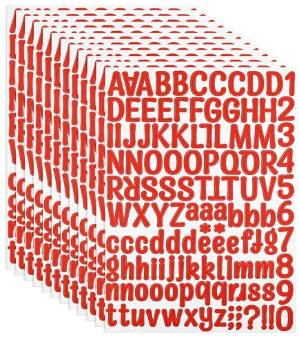 PATIKIL Vinyl Buchstaben Zahlen Aufkleber Set, 1512 Stück 12 Blätter Selbstklebende Aufkleber für Briefkastenschild Adresse DIY Bastelkarten (Rot)